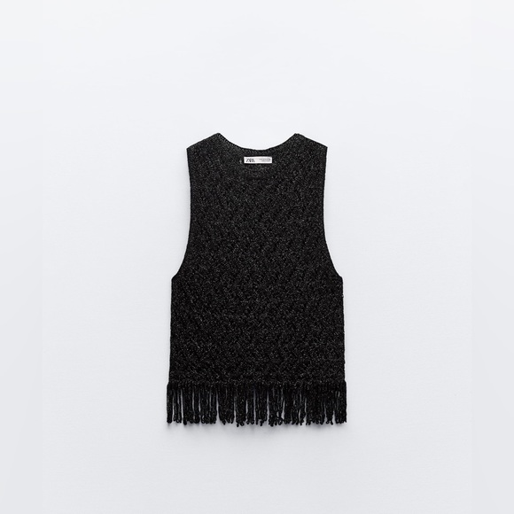 NWT ZARA FRINGED METALLIC THREAD KNIT TOP - Picture 6 of 8